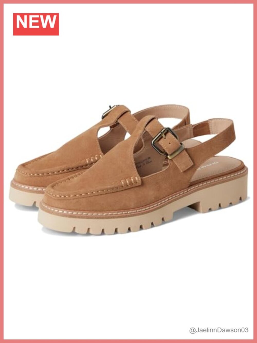 Women's Suede Loafer with Chunky Lug Sole, Adjustable Buckle